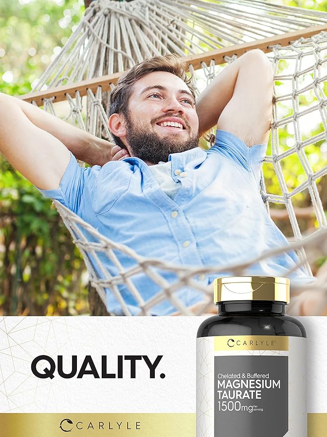 Carlyle Magnesium Taurate 1500mg | 250 Caplets | Chelated and Buffered | Vegetarian, Non-GMO, Gluten Free Supplement