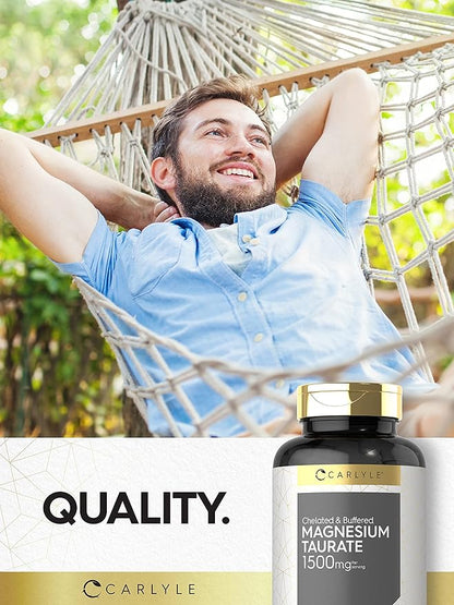 Carlyle Magnesium Taurate 1500mg | 250 Caplets | Chelated and Buffered | Vegetarian, Non-GMO, Gluten Free Supplement