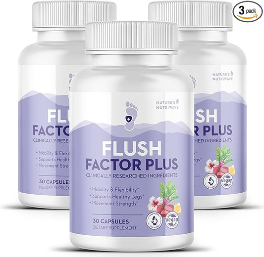 Flush Factor Plus - Original Formulated FlushFactorPlus for Leg Comfort, 100% Natural Ingredients, Made in USA, No Stimulants | 30 Capsules, 3 Month Supply
