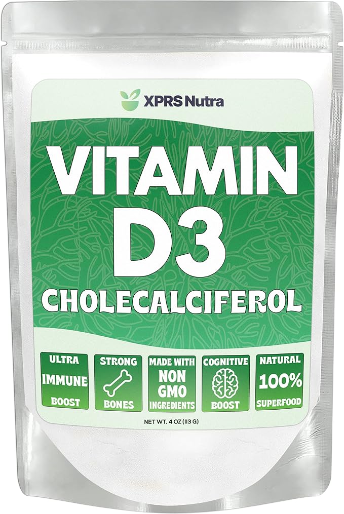 XPRS Nutra Vitamin D3 Powder (Cholecalciferol) - Unflavored VIT D for Bones and Immunity - Vitamin for Muscle Function - Vitamin D Powder Supplements (4 Ounce)
