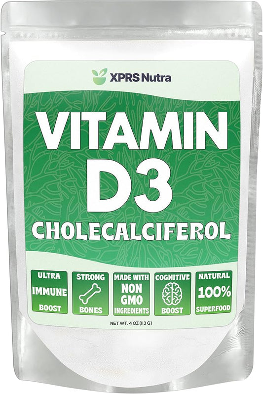 XPRS Nutra Vitamin D3 Powder (Cholecalciferol) - Unflavored VIT D for Bones and Immunity - Vitamin for Muscle Function - Vitamin D Powder Supplements (4 Ounce)
