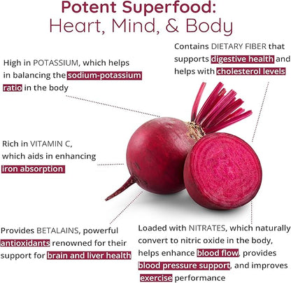 Organic Beet Root Capsules [1,300mg Superfood] – Blood Pressure Support, Nitric Oxide Supplements for Men & Women, Flow & Circulation | Beetroot Powder, Antioxidant, Brain Food | Vegan, 60 Ct