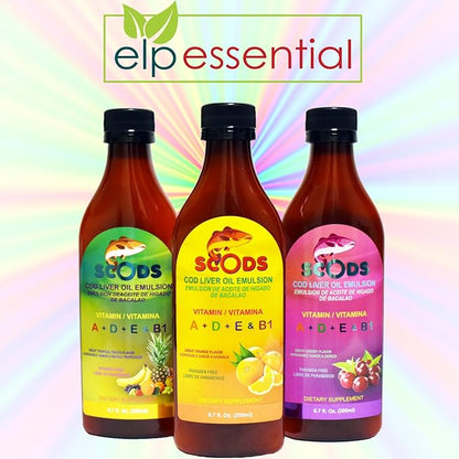 Emulsion de Scods Cereza Cod Liver Oil Emulsion Cherry 200ml Vitamin A + D + E & B1