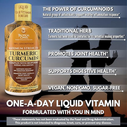 Tropical Oasis Liquid Turmeric Curcumin w/Bioperine - 1650mg Maximum Strength Turmeric Supplement with Black Pepper & Vitamin C - 98% Absorption Rate - 32oz