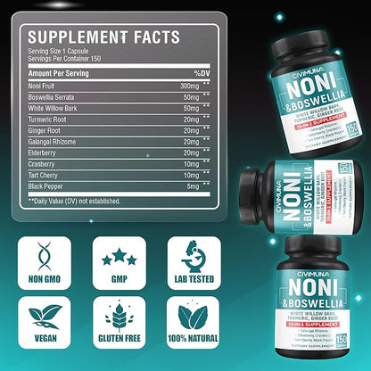 Noni Extract Capsules with Noni, Boswellia, White Willow Bark and More - 150 Capsules for 5 Months Supply