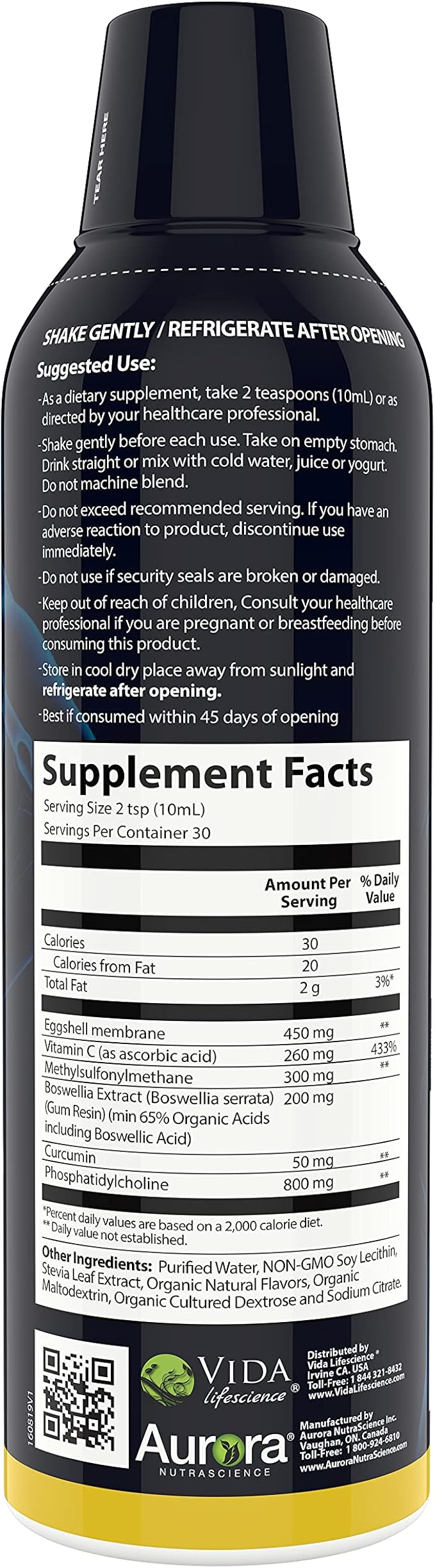 Aurora Nutrascience Micro-Pack Liposomal exoFlex+ with Vitamin C, Supports Joint Flexibility & Function, BiovaFlex Eggshell Membrane, Curcumin & Boswellia, Strwaberry, 30 Servings, 10 fl oz