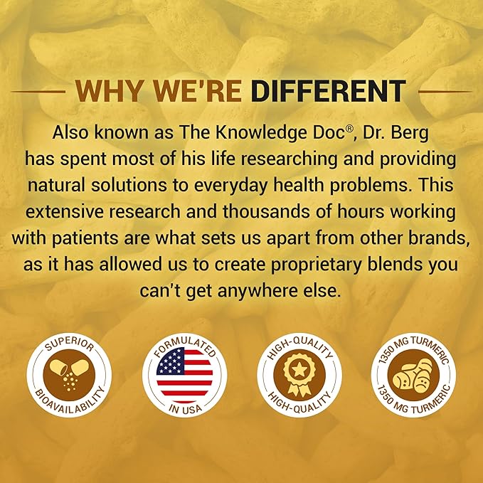 Dr. Berg (Only 2 Per Day) Turmeric Supplement with Black Pepper (BioPerine) - 1350 mg Turmeric Curcumin Supplement with 95% Curcuminoids – Turmeric Curcumin with Black Pepper – 60 Turmeric Capsules
