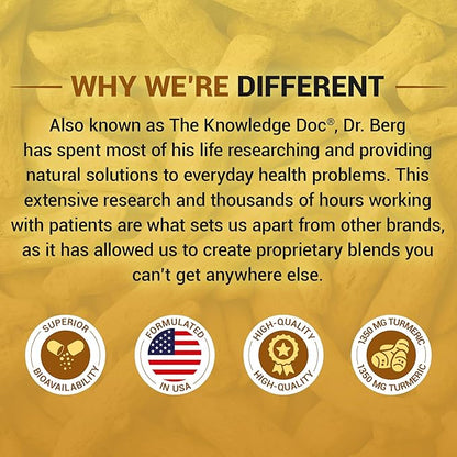 Dr. Berg (Only 2 Per Day) Turmeric Supplement with Black Pepper (BioPerine) - 1350 mg Turmeric Curcumin Supplement with 95% Curcuminoids – Turmeric Curcumin with Black Pepper – 60 Turmeric Capsules