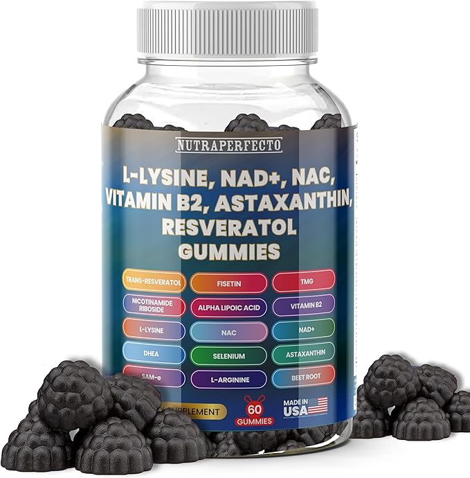 Sugar Free Gummies with Trans-Resveratrol, L-Lysine, L-Arginine, Fisetin, NR, NAD+, ALA, TMG, Beet Root, Astaxanthin, SAM-e, DHEA, Vitamin B2 For Men, Women, Detox, Energy, Metabolism, Aging, Joints