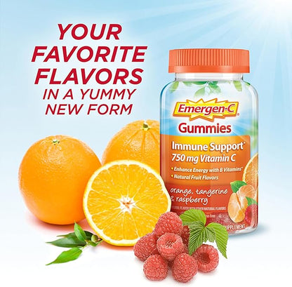 Emergen-C 750mg Vitamin C Gummies for Adults, Immunity Gummies with B Vitamins, Gluten Free, Orange, Tangerine and Raspberry Flavors, 45 Count (Pack of 1)