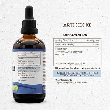 Secrets of the Tribe Artichoke Tincture Alcohol-Free Liquid Extract, Artichoke (Cynara scolymus) Dried Leaf (4 FL OZ)