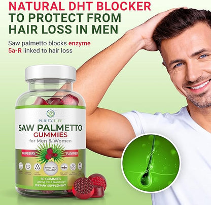 Vegan Saw Palmetto for Women & Men - Potent Saw Palmetto Extract, Prostate Supplements for Men, DHT Blocker for Womens Hair Growth, Hormonal Balance Gummies, PCOS Hair Loss, DHT Blocker, Gluten-Free