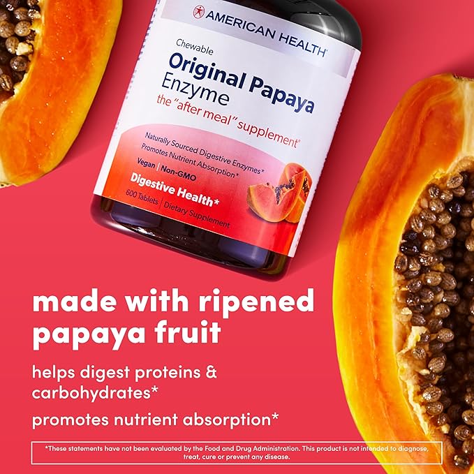 American Health Original Papaya Enzyme Chewable Tablets - Promotes Nutrient Absorption and Helps Digestion - Gluten-Free, Vegetarian - 100 Count, 33 Total Servings