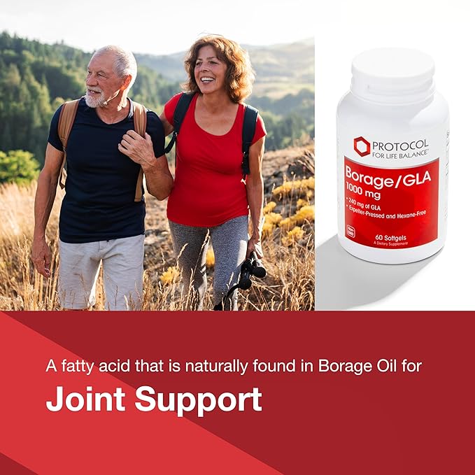PROTOCOL FOR LIFE BALANCE Borage/GLA 1,000mg - 240mg GLA - Expeller-Pressed & Hexane-Free - Support Normal Immune Function - Borage Seed Oil - Dairy & Soy Free - 60 Softgels