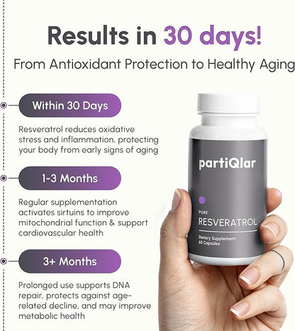 High Purity Trans Resveratrol Supplement 500mg - Each Capsule Exceeds 98% Purity - 3rd Party Tested - Vegan - Sirtuin Activating and Cell Protecting Supplement - 60 Capsules