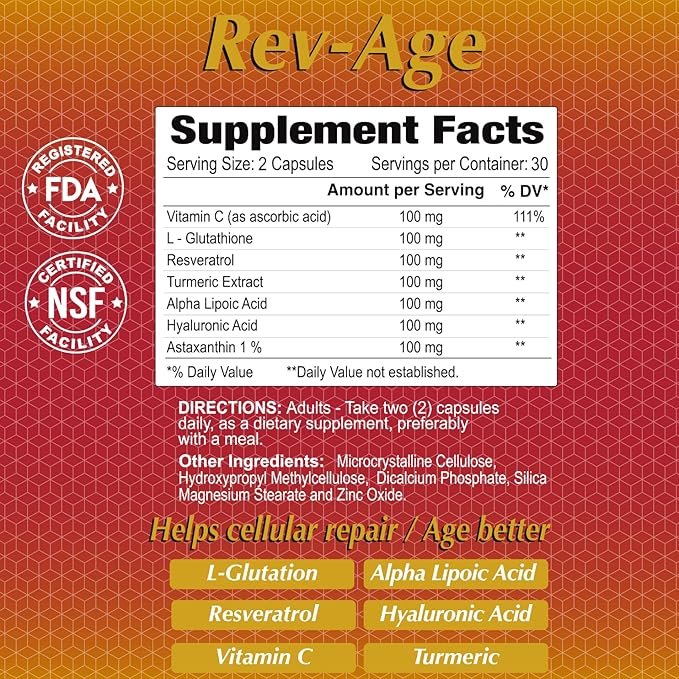 ALFA VITAMINS Rev-Age Cellular Repair Supplement for Anti-Aging & Immune System Support - 60 Capsules