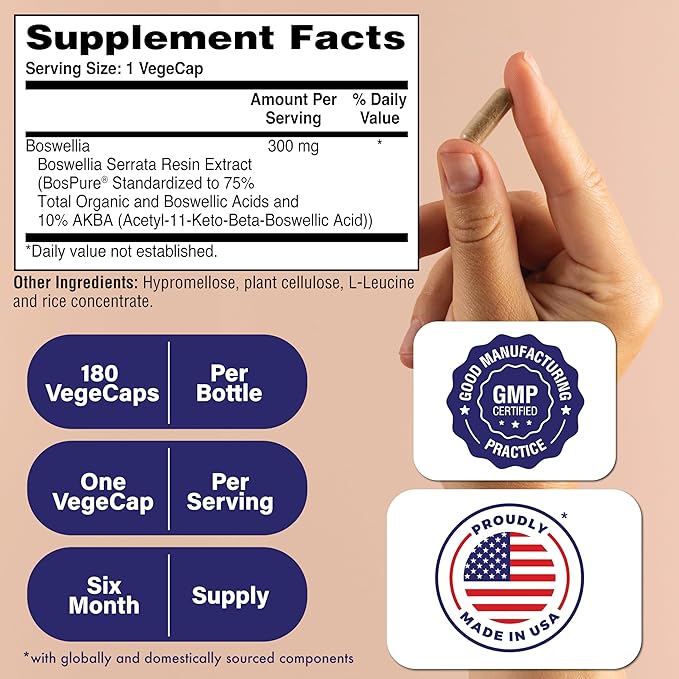 Health Thru Nutrition Boswellia 300mg 180 Capsules as Bospure AKBAMAX | High Potency 75% Boswellic Acids 10% AKBA | Healthy Inflammatory Support | Vegan Certified | Non-GMO Gluten Free Soy Free