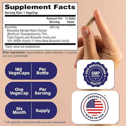Health Thru Nutrition Boswellia 300mg 180 Capsules as Bospure AKBAMAX | High Potency 75% Boswellic Acids 10% AKBA | Healthy Inflammatory Support | Vegan Certified | Non-GMO Gluten Free Soy Free