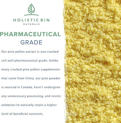 Holistic Bin Organic Pine Pollen Powder Pharmaceutical Grade, Wild Harvested, Golden Canadian Pine Pollen | Non GMO, No Additives | Pure Pollen Supplement Made from The Lodgepole Pine Tree, 20 g
