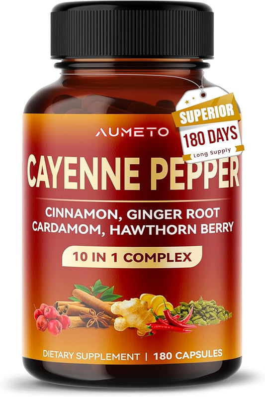 Cayenne Pepper Capsules - Ultra Complex with Cinnamon, Ginger, Cardamom, Hawthorn Berry - Support Digestion, Circulation & Overall Wellness (180 Count (Pack of 1))
