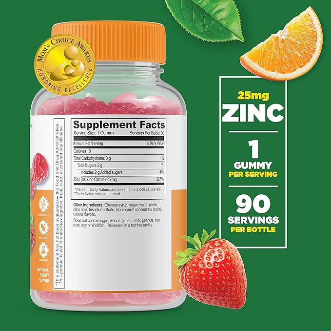 Lifeable Zinc 25mg Kids + Vitamin C Kids, Gummies Bundle - Great Tasting, Vitamin Supplement, Gluten Free, GMO Free, Chewable Gummy