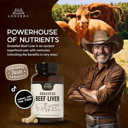 Grass Fed Beef Liver Capsules | Dessicated Liver Supplement | Freeze Dried Liver Pills | 30 Servings | 3000 mg | 120 Count