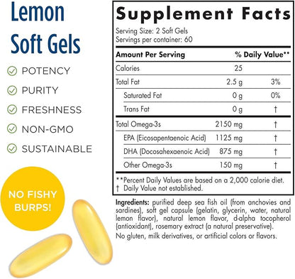 Nordic Naturals ProOmega 2000, Lemon Flavor - 120 Soft Gels - 2150 mg Omega-3 - Ultra High-Potency Fish Oil - EPA & DHA - Promotes Brain, Eye, Heart, & Immune Health - Non-GMO - 60 Servings