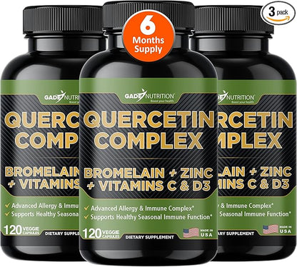 Gade Nutrition Organic Quercetin with Bromelain Vitamin C and Zinc | Immune Support Supplement Quercetin 500mg Capsules | Bioflavonoids Made in USA Third Party Tested