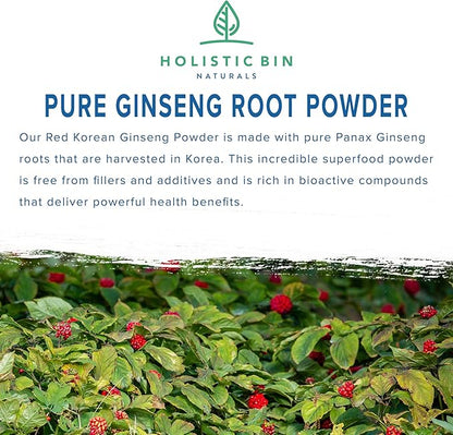 Holistic Bin Korean Red Ginseng Powder Pure Panax Ginseng Supplement | Vegan, Gluten Free, Non GMO, No Fillers | Rich in Ginsenosides (50g)