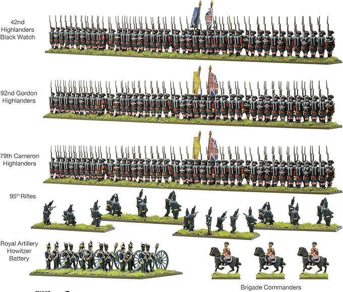 Warlord Black Powder Epic Battles: The Waterloo Campaign British Highlanders & Rifelmen Tabletop Miniatures - Plastic Paintable 1700-1900 Soldiers Set, Table Top 28mm Military Minifigures for Adults