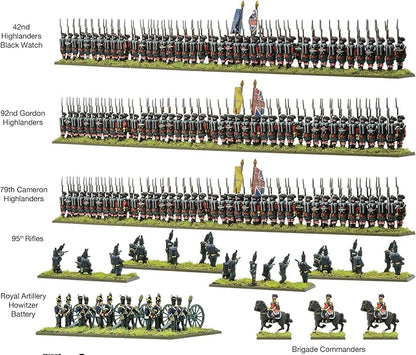 Warlord Black Powder Epic Battles: The Waterloo Campaign British Highlanders & Rifelmen Tabletop Miniatures - Plastic Paintable 1700-1900 Soldiers Set, Table Top 28mm Military Minifigures for Adults