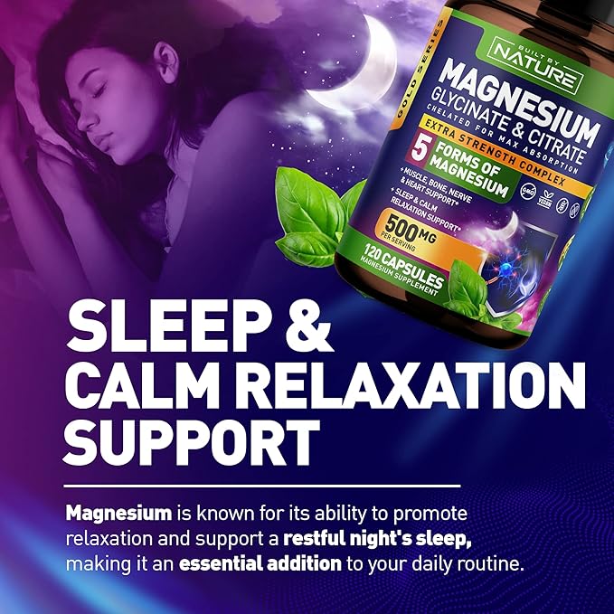 Magnesium Complex 500mg - 5 Forms of Magnesium Glycinate, Citrate, Malate, Oxide & Aquamin with 72 Trace Minerals - Chelated for Absorption - Supplement for Muscle, Nerve, Heart & Sleep (120 Capsules)