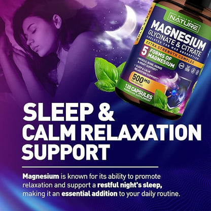 Magnesium Complex 500mg - 5 Forms of Magnesium Glycinate, Citrate, Malate, Oxide & Aquamin with 72 Trace Minerals - Chelated for Absorption - Supplement for Muscle, Nerve, Heart & Sleep (120 Capsules)