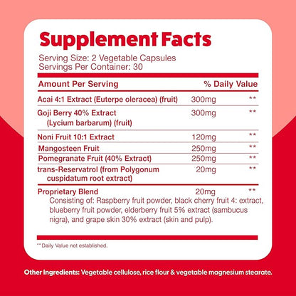 Feel Great Vitamins Superfruit Reds – Antioxidant Superfood with Polyphenols for Anti-Aging & Immune Support – Acai, Mangosteen, Pomegranate, Blueberry & Much More – 60 Capsules