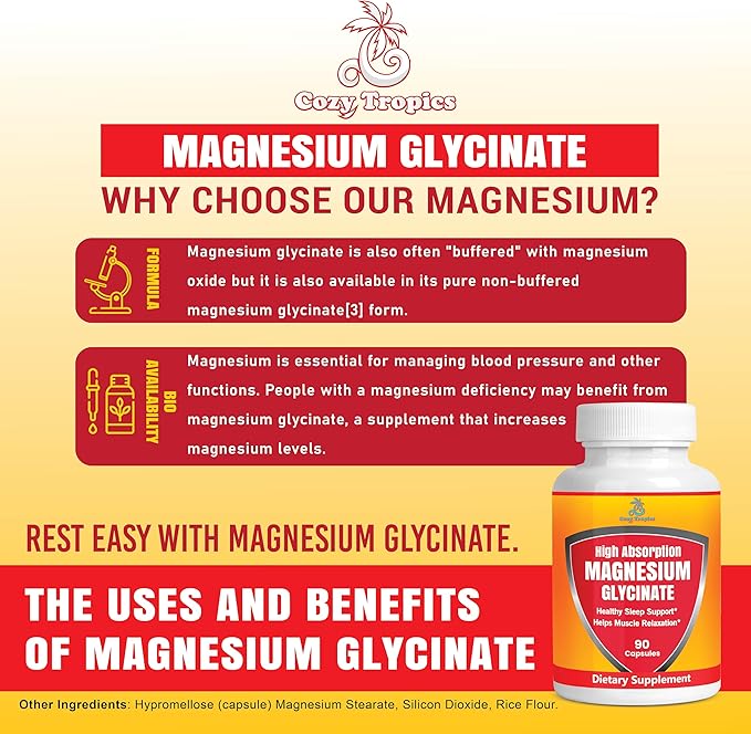 Pure Magnesium Glycinate Supplement - High Absorption, Vegan, Non-GMO Capsules for Stress Relief, Muscle, Nerve & Sleep Support, Energy Boost, Bone Health - Easy-to-Swallow - 90 Capsules