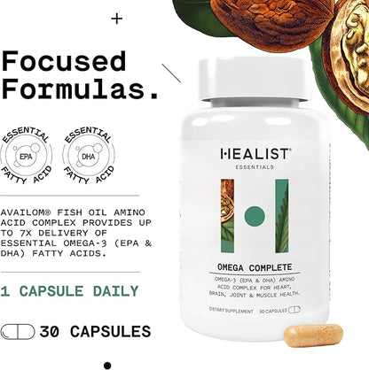 Healist Essentials Omega 3 Supplements, Fish Oil Supplement Capsules for Men and Women, Heart, Brain, Eye and Joint Health, EPA and DHA Fatty Acids, 30 Count Bottle