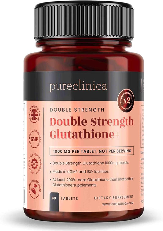 pureclinica Glutathione 1000mg x 60 Tablets. with 500mg Glutathione, 300mg ALA, and 200mg Vitamin C per Tablet.