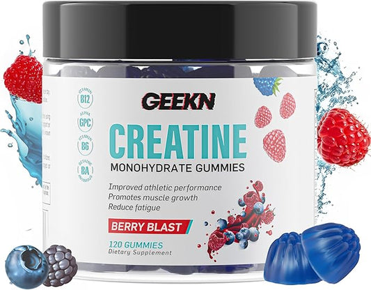 Creatine Monohydrate Gummies - 6G Serving - Creatine Monohydrate, Alpha GPC, Betaine Anhydrous, B12, B6 - No Sugar - Berry Blast - 120 Gummies