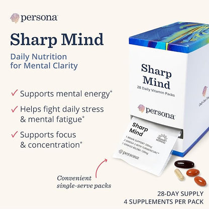 Persona Nutrition Sharp Mind Vitamin Pack for Mental Clarity & Focus (28 Pack) – Includes Ginkgo Biloba, Omega 3 with Turmeric & Brain Support Blend