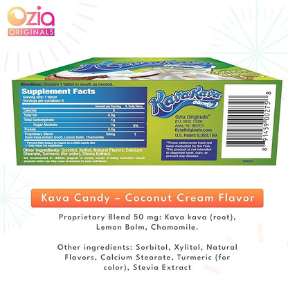 Ozia Originals Kava Kava Candy - 8 Kava Candies Per Pack, Kava Extract Stress Relief Supplement, Natural Kava Root Chill Happy Pill, Encourages Positive Mood - Coconut Cream Flavor, 1 Box (12 Packs)