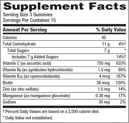 Emergen-C 750mg Vitamin C Gummies for Adults, Immunity Gummies with B Vitamins, Gluten Free, Orange, Tangerine and Raspberry Flavors, 45 Count (Pack of 1)