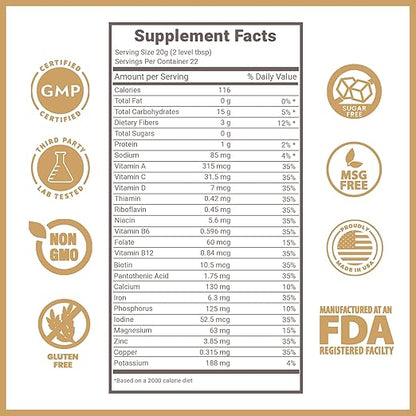 Lewis Labs Fabulous Fiber Powder Supplement | Delicious Quick Dissolve Daily Fiber Powder from Fruits, Vegetables & Grains, Contains Vitamins & Minerals, Proudly Made in The USA, 16 Ounces (2 Pack)