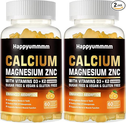 Calcium Magnesium Zinc Gummies with Vitamin D3 & K2 - High Potency Enhanced Absorption -120 Orange Gummies Flavored