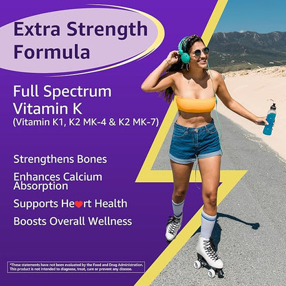 NEVISS Sugar-Free Full Spectrum Vitamin K2 Gummies (MK-4 500mcg & MK-7 100mcg) + K1, D3 for Women & Men - 60 Gummies
