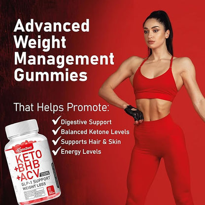 Organic Keto ACV BHB GLP-1 Gummies - Apple Cider Vinegar with The Mother Supplement - Vitamin D3 Zinc Beetroot Pomegranate Chromium Beta Hydroxybutyrate - Vegan Sugar Gluten Free for Men Women