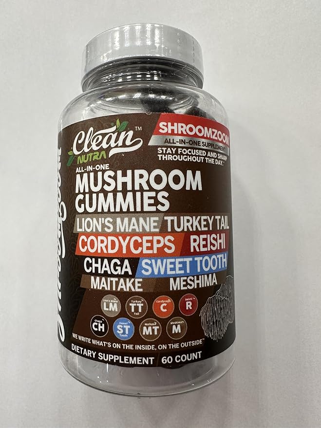 15in1 Mushroom Gummies with Lion's Mane Turkey Tail Cordyceps Reishi Chaga Sweet Toot Maitake Meshima Poria Cocos Shiitake Tremella, Oyster Agaricus Mushrooms for Men and Women Supplement Clean Nutra