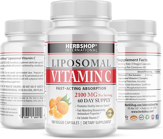 Doctor's Blend HerbShop Liposomal Vitamin C Capsules, 2100mg, Sunflower Lecithin, 180 Capsules, 60-Day Supply, Immune & Antioxidant Support
