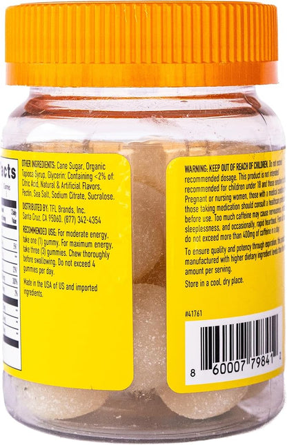 Energy Gummies, 1125 mg of Plant-Based Caffeine Chews per Bottle, Long Lasting Energy Boosters, Tropical (15ct)