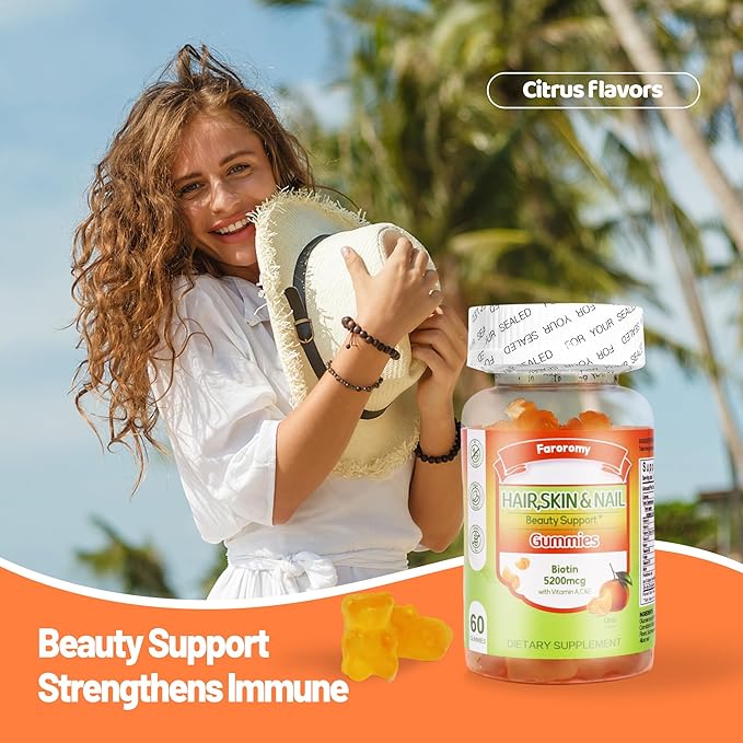 Multivitamin Gummies for Adult 5200mcg Biotin, Citrus Flavored Daily Multivitamins with Vitamins A, C, D3, E, B6 and B12, Zinc-Skin, Hair Growth, All Over Health