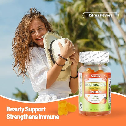 Multivitamin Gummies for Adult 5200mcg Biotin, Citrus Flavored Daily Multivitamins with Vitamins A, C, D3, E, B6 and B12, Zinc-Skin, Hair Growth, All Over Health